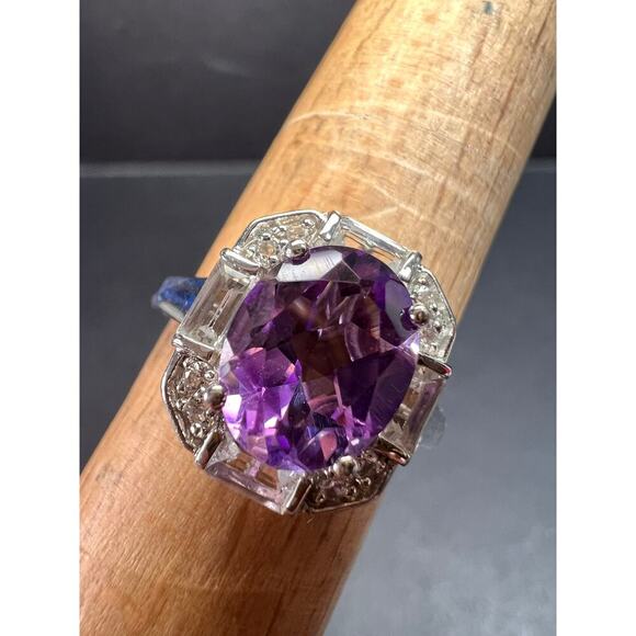NEW Rose de France amethyst art deco sterling silver ring size 8 - Picture 6 of 11